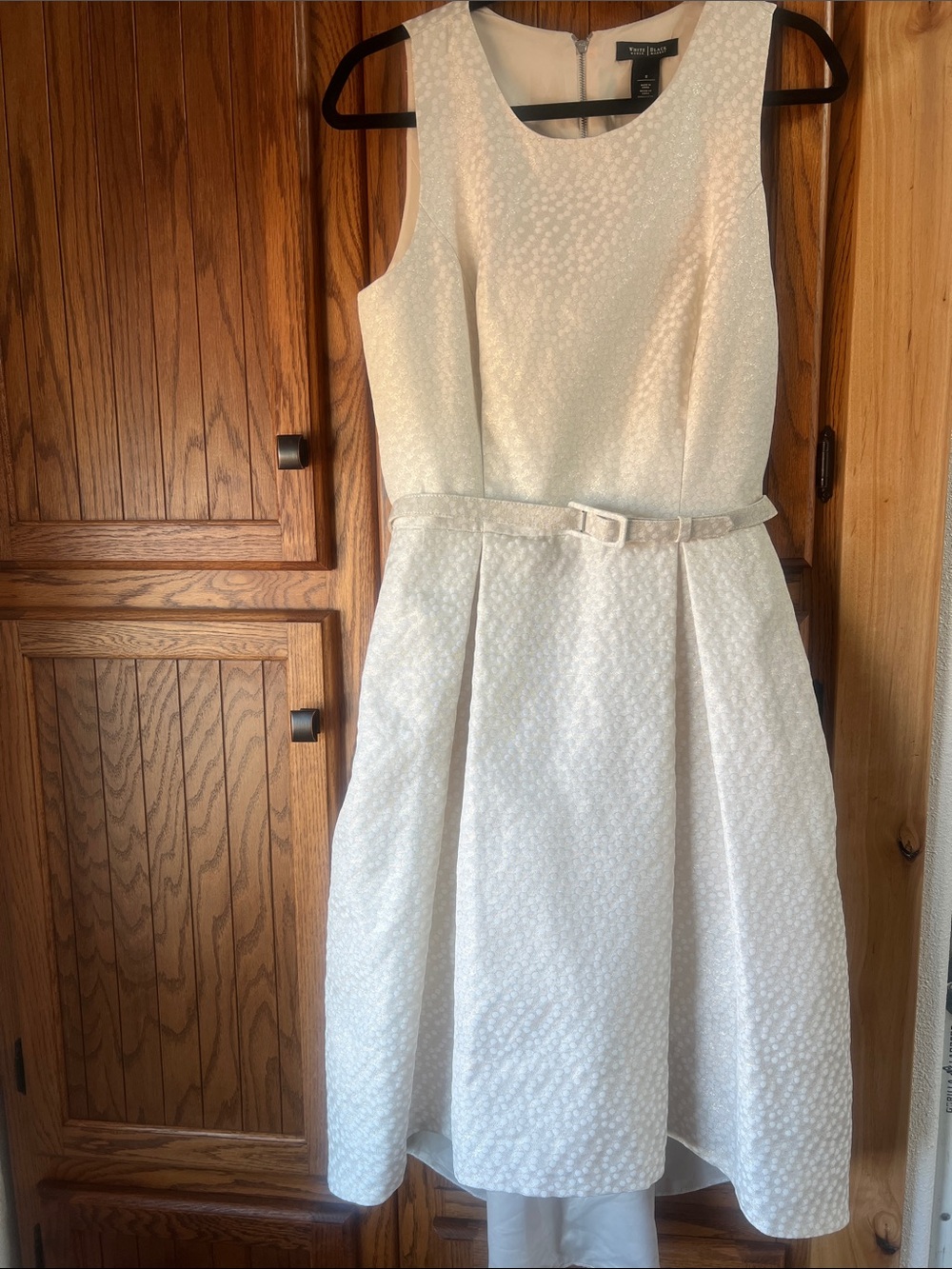 White House Black Market Cream Textured Sleeveless Fit-and-Flare Dress
